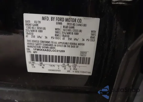 2020 Ford Police Interceptor z USA, uszkodzony, nr VIN 1FM5K8AB2LGC01209